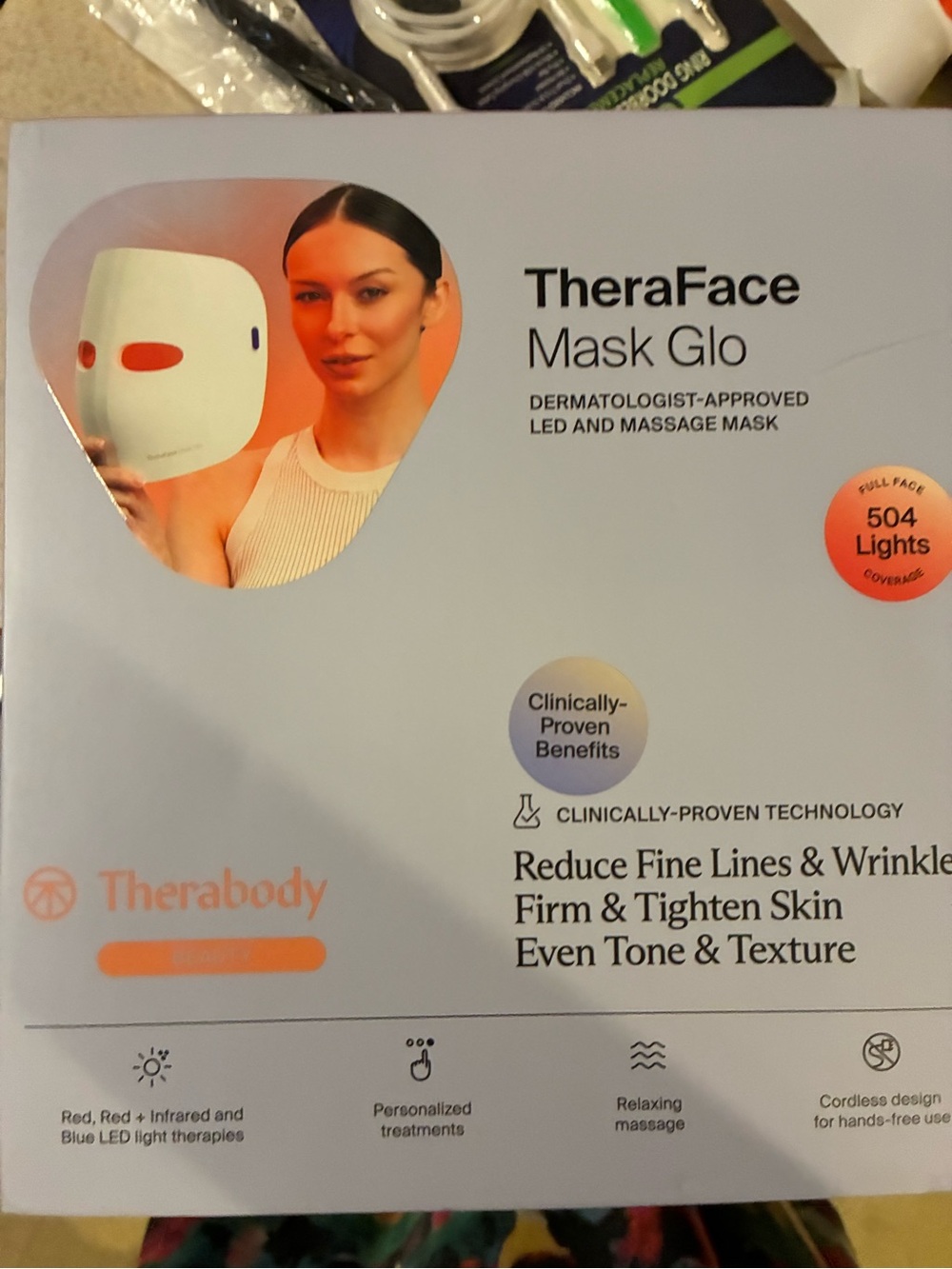TheraFace Therabody Mask Glo Cordless LED Skincare Mask Red/Blue/Infrared light